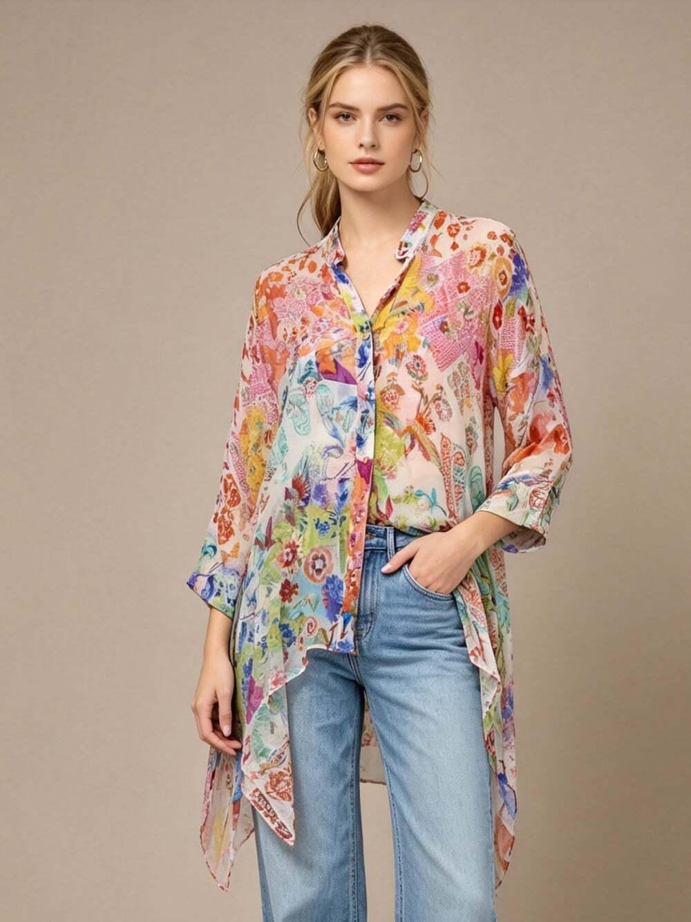 NWOT Johnny Was Katia Silk Floral Oversized Blouse Multicolor Size L/XL